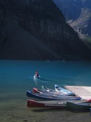 Kayaks on Lake Louise, Banff, Canada