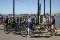 Our bicycle group viewing the Shrimping Fleet in Port Isabel