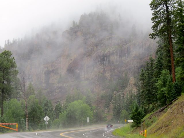 Wolf Creek Pass in fog and rain