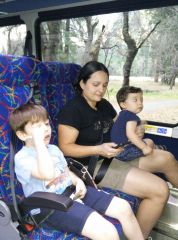 Mommy Ray and Liam on the YART bus into Yosemite